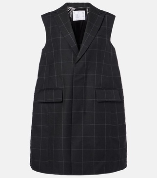 Checked down-paneled wool vest