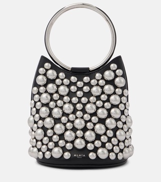 Ring Mini embellished leather bucket bag