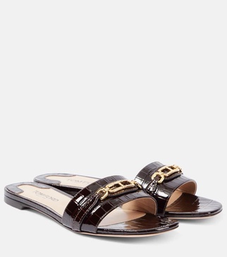 Whitney croc-effect leather slides