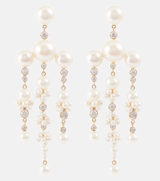 Jardin de Rêve 14kt gold earrings with diamonds and pearls