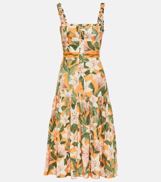 Nispero floral linen midi dress