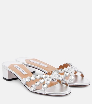 Crystal Mirage embellished leather mules