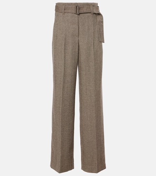 Herringbone wool-blend wide-leg pants