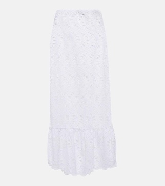 Broderie anglaise cotton midi skirt