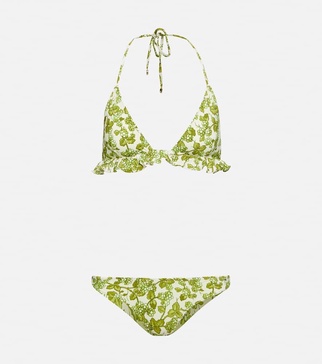 Ruffle-trimmed printed bikini