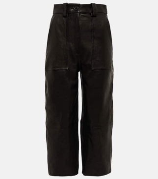 High-rise straight-leg leather pants