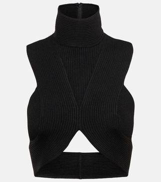 Ribbed-knit halterneck crop top