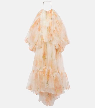 Natura floral silk organza midi dress