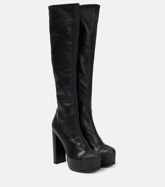 Leather platform knee-high boots