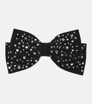 Loren crystal-embellished velvet bow barrette