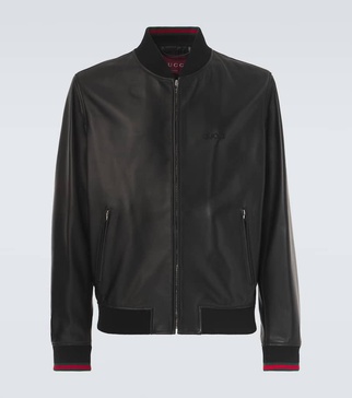 Leather bomber jacket