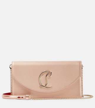 Loubi54 Small leather-trimmed silk clutch