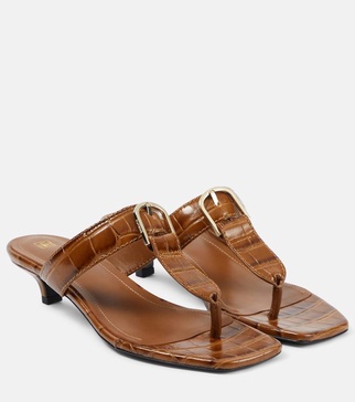 The Belted croc-effect leather thong sandals