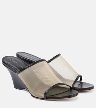 Marion leather and mesh wedge mules