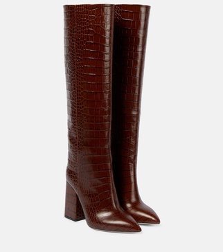 100mm crocodile-effect leather knee-high boots