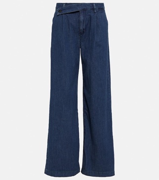 Asymmetric mid-rise wide jeans