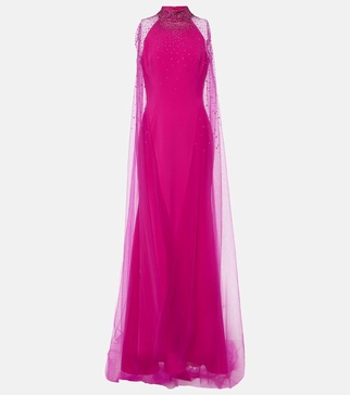 Limelight crystal-embellished caped gown