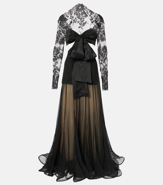 Illustration Flounce lace-trimmed silk gown