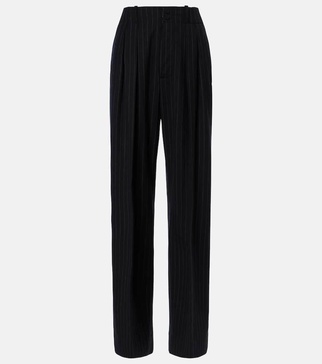 Pinstripe wool-blend wide-leg pants