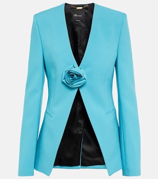 Rose-embellished collarless blazer