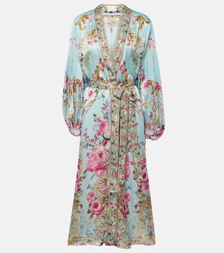 Embellished floral silk satin robe