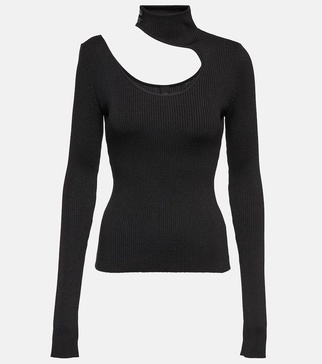 Fiz cutout ribbed-knit silk top