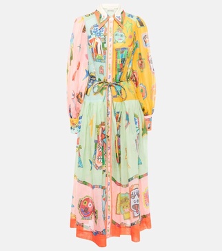 Players printed ramie maxi shirt dress 