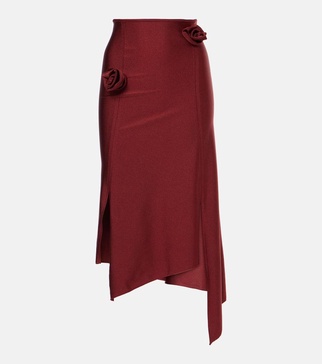 Floral-appliqué asymmetric midi skirt