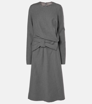 Gathered cotton and wool midi dress