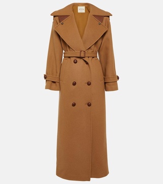 Leather-trimmed wool coat