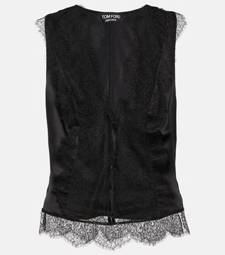 Lace-trimmed silk-blend satin top