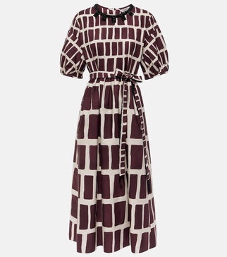 Printed cotton poplin midi dress