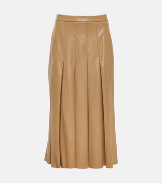 Herson pleated faux leather midi skirt