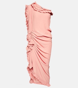 Ruffled one-shoulder crêpe midi dress