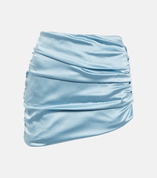 Asymmetric ruched satin miniskirt