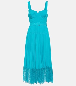 Lace-trimmed chiffon midi dress