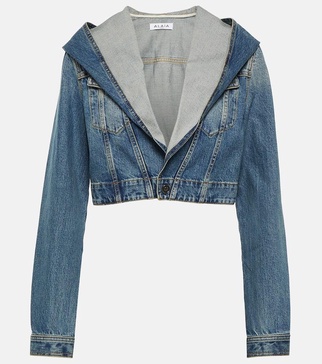 Hooded cropped denim jacket