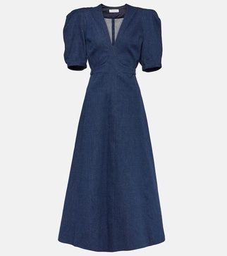 Luz puff-sleeve denim midi dress