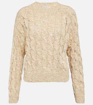 sequin-embellished cable-knit sweater