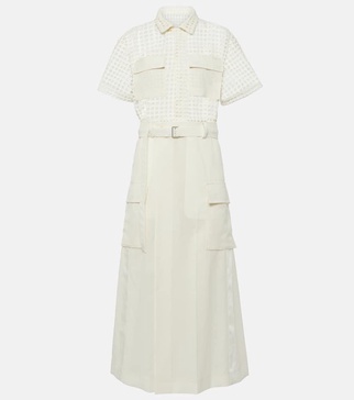 Lace-trimmed cotton midi dress