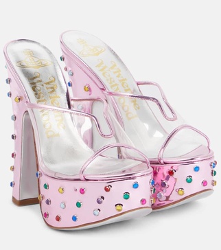 Candy embellished leather platform mules