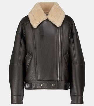 Shearling and leather biker jacket