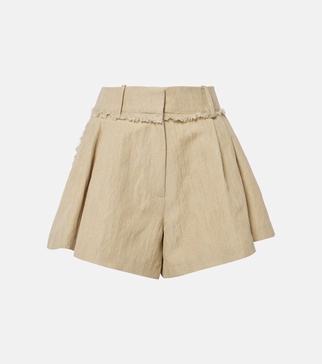 Fringed high-rise cotton-blend shorts