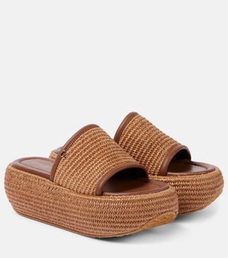 Amami leather and raffia platform mules