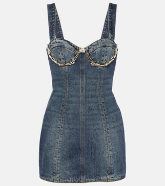 Claw embellished denim minidress