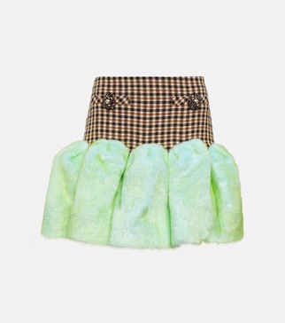 Faux fur-trimmed miniskirt