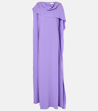 Caped silk-blend georgette gown