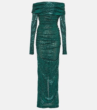 Off-shoulder sequined gown