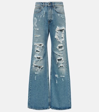 Distressed high-rise wide-leg jeans