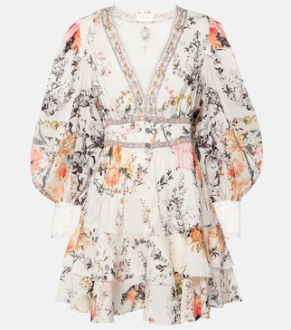 Floral linen and silk minidress